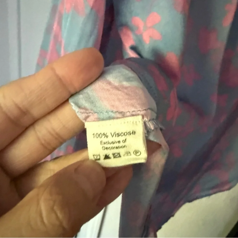 PRIMROSE PARK LONDON pink blue‎ watercolor floral popover long sleeve blouse